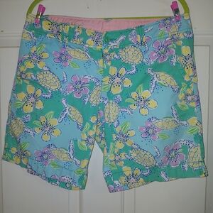 Lilly Pulitzer Aqua Floral & Sea Turtle Shorts